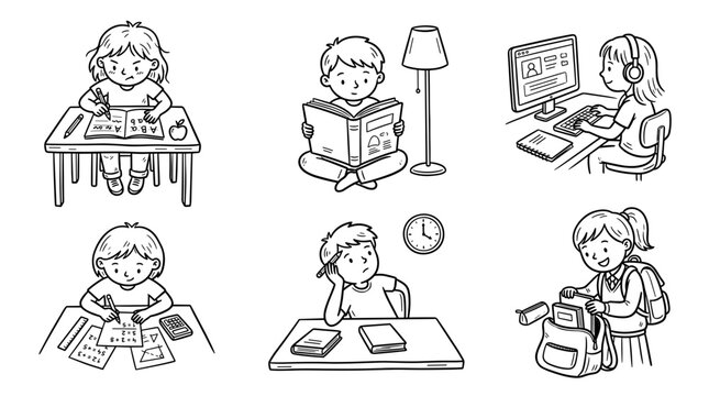 Children studying and learning in various ways