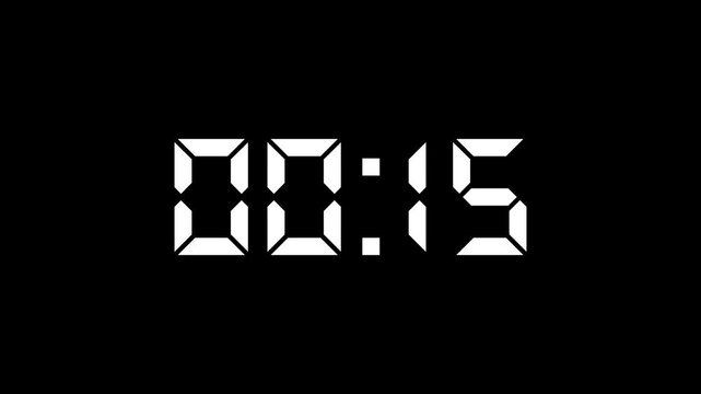 Digital countdown timer counts down from twenty to zero seconds against a black and white striped background.