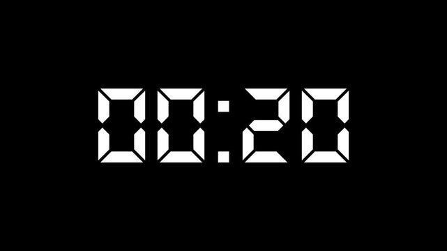 Countdown Digital Clock Animation 45 to 0 second Countdown digital clock timer icon.Animation of glowing 25 to 0 second countdown timer. minute stopwatch , analog clock icon animation. 4k video