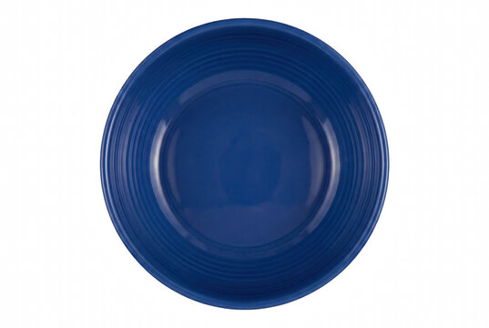 Circular Royal Blue Pottery Bowl with Concentric Ridges