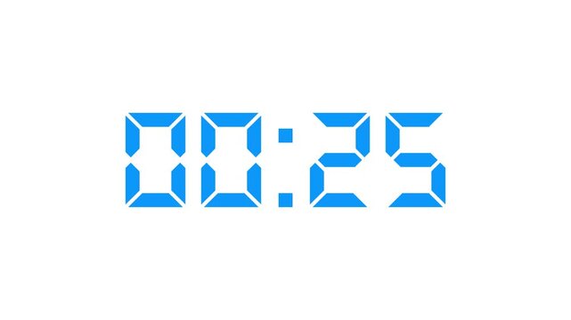 Countdown Digital Clock Animation 30 to 0 second Countdown digital clock timer icon.Animation of glowing 30 to 0 second countdown timer. minute stopwatch , analog clock icon animation. 4k video