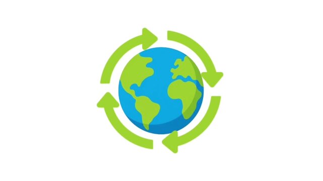 Global Recycling Earth Animation with Circular Green Arrows on White Background | Eco Sustainability Motion Graphic