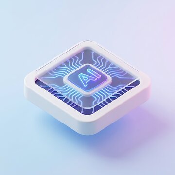 Minimalist 3D AI Brain Chip Isometric Icon