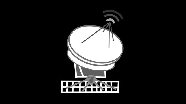 Stylized satellite dish antenna with wireless signal waves showing communication, broadcasting, and internet connection animation