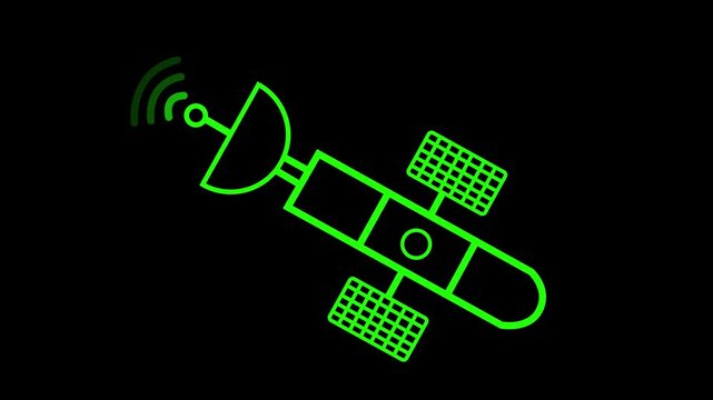 Satellite with solar panels and radio signal simple space technology symbol animation