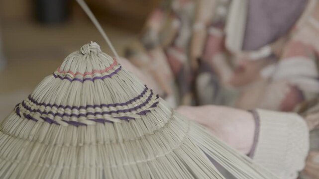 Hands Weaving Traditional Bon Odori Hat in Ugo Town Akita Prefecture J