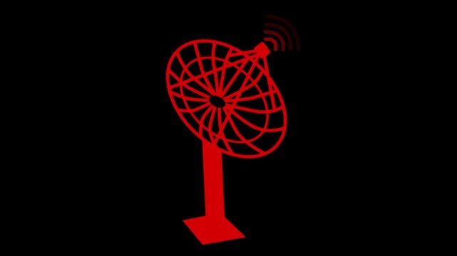 Satellite dish icon with signal waves simple communication symbol animation
