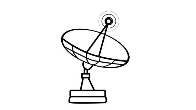 Line drawing of a satellite dish antenna isolated simple communication icon animation