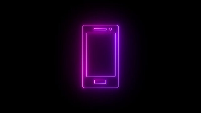 Bright rotate mobile phone pink and purple color neon outline with smooth seamless loop. Perfect animation template for apps, video screens, Motion graphics of phone rotate concept. 4k