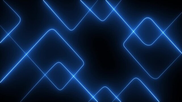 A vibrant dynamic neon line patterns in blue and red gradient abstract background. Neon blue  laser lines animation on black screen. 4k