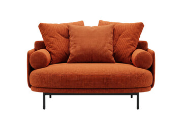 Fototapeta premium Modern Orange Armchair with Multiple Cushions and Bolster Pillows