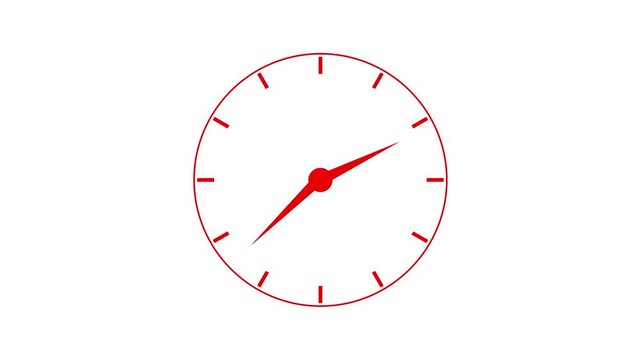 red color clock icon animation watch stopwatch timer circle wall clock clock dial fast minute hours icon seamless effect footage on white background	