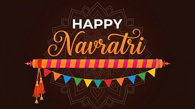 Happy navratri celebration greeting with decorative bunting and traditional