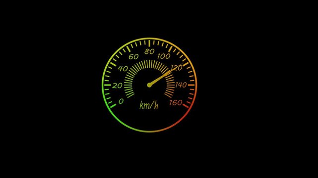 Simple minimal vehicle speed meter animated, Illuminated speedometer dial showing speed animation