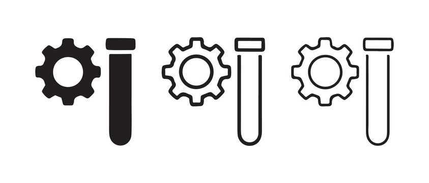 gear and screw icon set with varying line weights for technical and engineering design projects