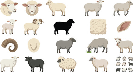 Sheep Livestock Icon Set with Ram Lamb Wool Silhouette Herd and Farm Management Symbols for Agriculture Website Graphic Designs © mdferozhossain