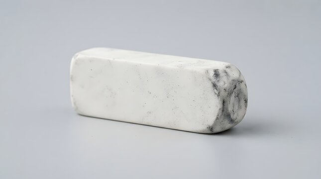 A single white eraser with dark smudges isolated on white background