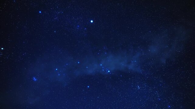 Constellations and Milky Way stars on a dark countryside skies. Time-lapse video.