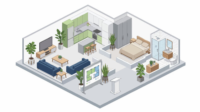Modern Isometric Apartment Interior Design Layout.