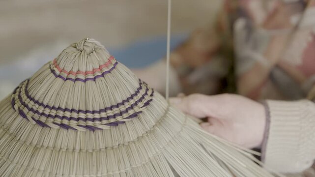 Close-Up of Traditional Bon Odori Hat Being Handcrafted in Ugo Town Ak