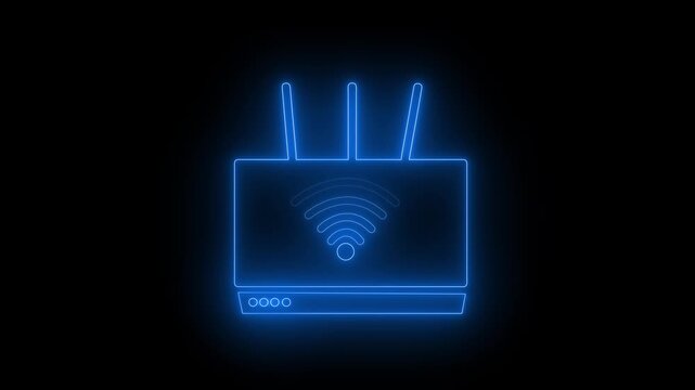 Glowing outline of a wireless router with wifi signal animation on a black background