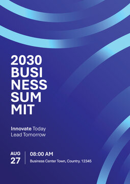 Business summit and conference events poster template. Blue modern design for digital webinar, marketing, meeting.