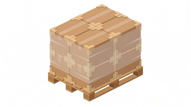 Isometric illustration of stacked boxes reinforced with cardboard edge protectors