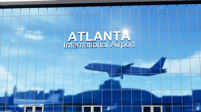 Airliner arriving at Atlanta International Airport, ideal for aviation, air travel, transportation, tourism, and business video content.