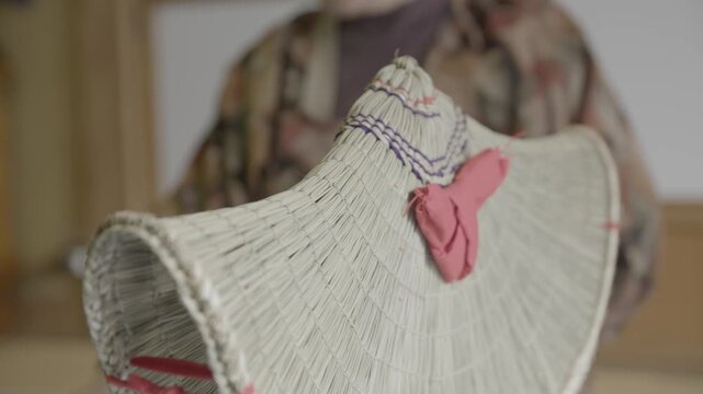 Close-Up of Traditional Bon Odori Hat with Artisan in Ugo Town Akita P