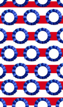 Patriotic ribbon badge seamless pattern with blank award rosette and copy space