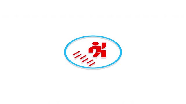 Animated sequence of a red person icon running inside a blue circle