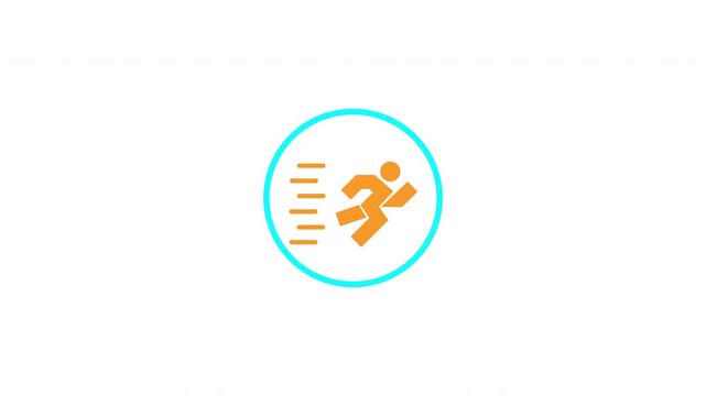 Animated orange runner icon speeding within a cyan circle