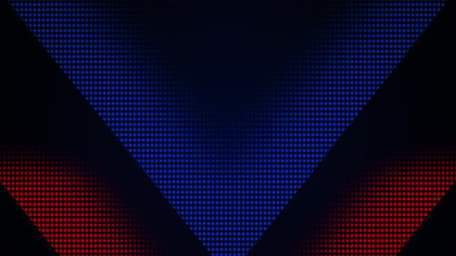 Red and blue triangle dot background glowing halftone patterns, dark center gradient, geometric motion style. gaming intros, sports graphics, tech videos, event promos, modern titles, digital overlays