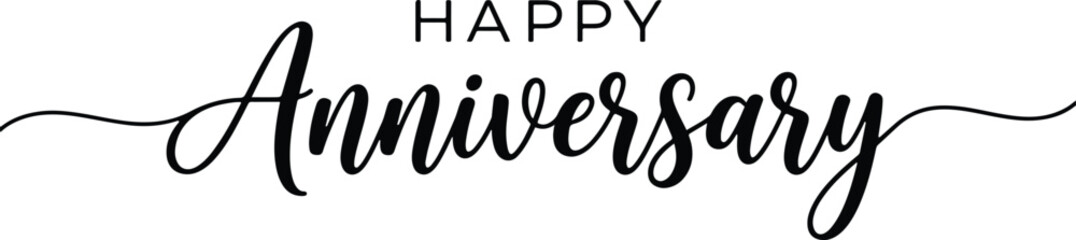 Fototapeta premium Elegant happy anniversary calligraphy black text on white background