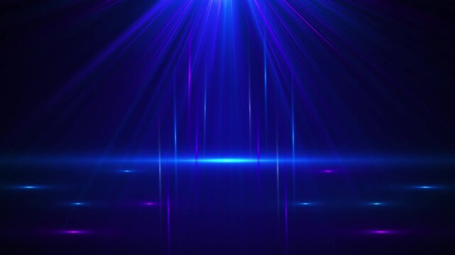 Blue purple spotlight stage glowing beams, dark concert space, soft lens flares, clean cinematic atmosphere. for music , DJ promos, event intros, dance visuals, festival screens, motion graphics.