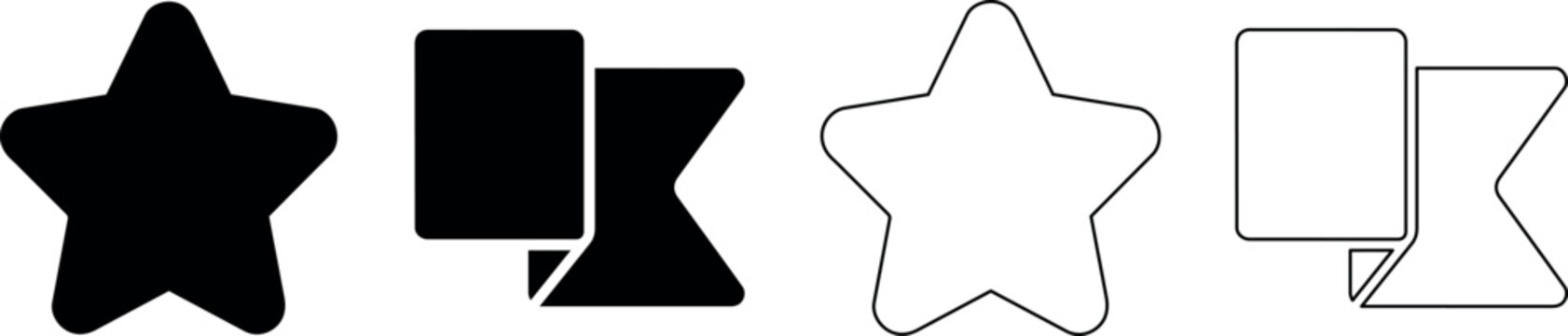 Set of star and bookmark icons in solid and outline styles