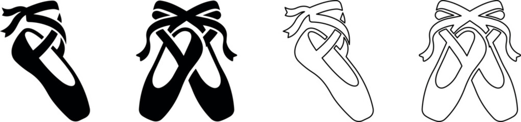 Ballet pointe shoes in silhouette and outline styles for dance © Santiago
