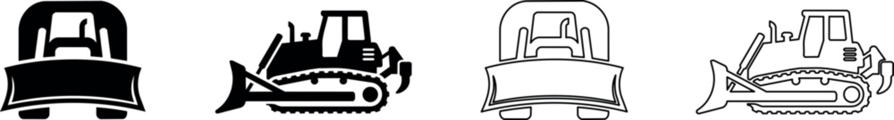 Collection of bulldozer icons in solid and outline styles © Santiago