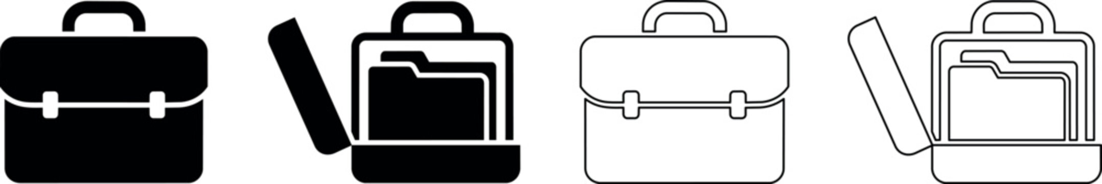 Collection of briefcase icons showing closed and open states with folders inside