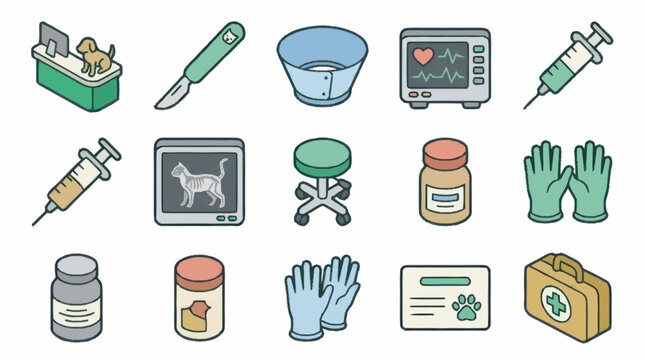 Flat Design Medical and Laboratory Equipment Icons Set.