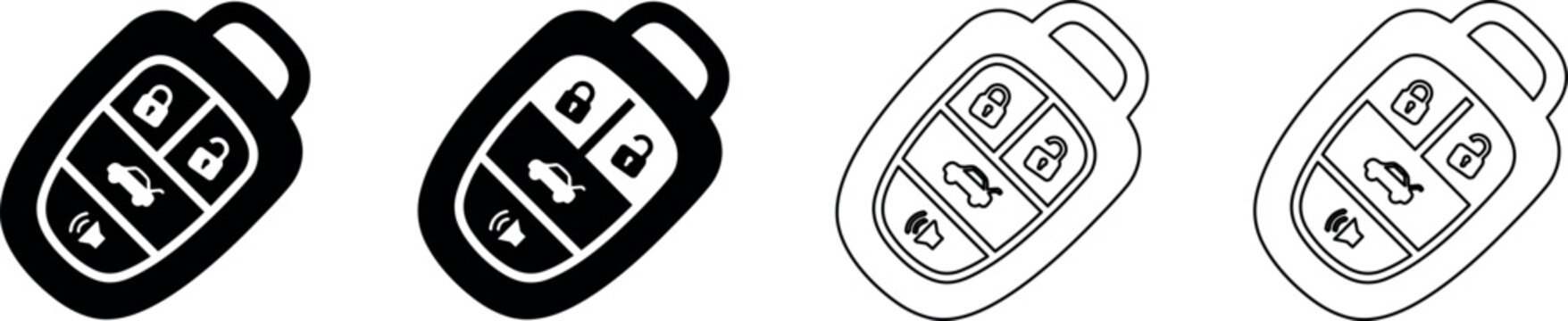 Modern car key fob with lock, unlock, trunk, and panic buttons