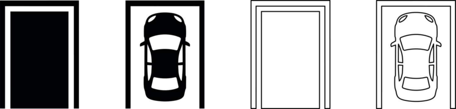 Set of icons representing parking spaces with and without cars