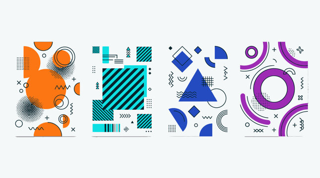 Halftone geometric vertical background set.