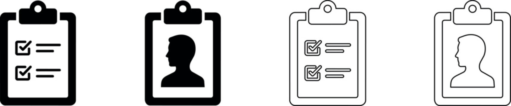 Clipboard icons showing checklist and profile silhouette for identity verification