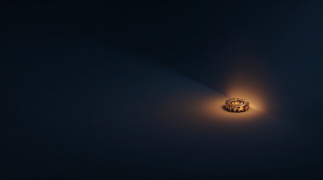 Golden Glowing Gear on Dark Background Engineering Concept