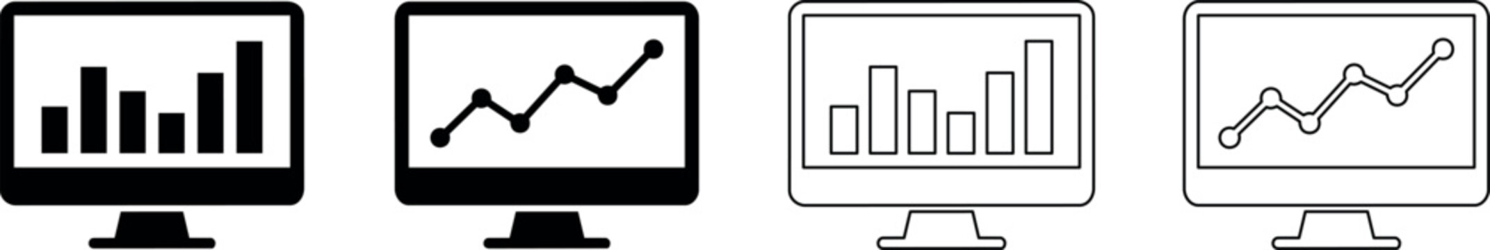 Computer monitors displaying various types of financial charts and graphs