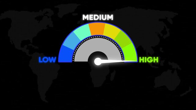 Dynamic speedometer gauge infographic: measuring performance levels from low to