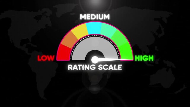 Dynamic rating scale gauge animation with moving needle on map background