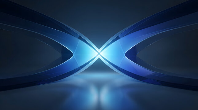 Abstract Blue Glow: A symmetrical, abstract composition featuring glowing blue lines forming an hourglass shape against a dark, reflective background.