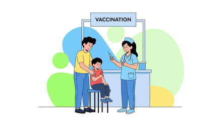 Obraz premium Nurse Vaccinating Child with Father Present at Vaccination Station